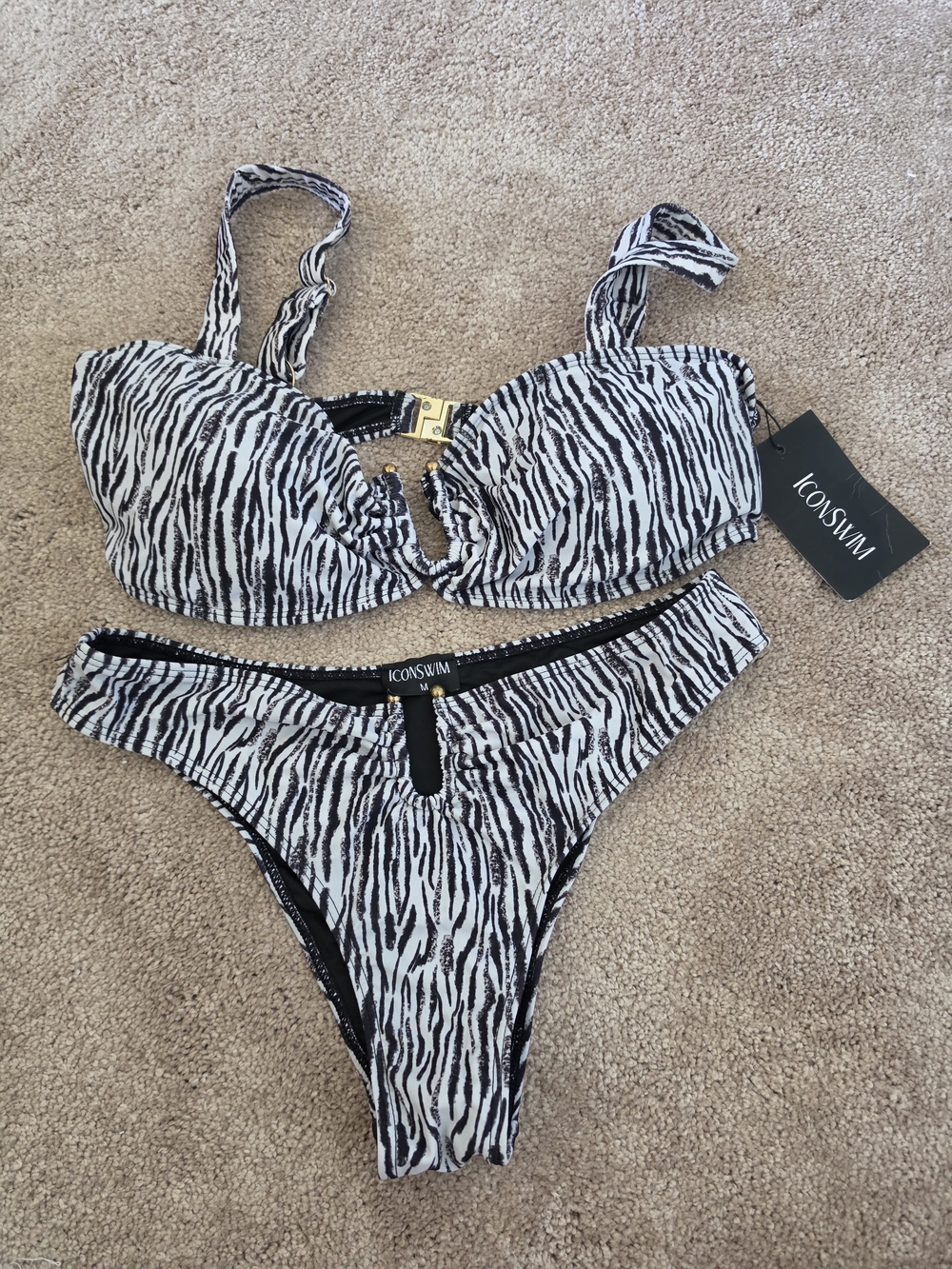 ICONSWIM Zebra-Print Underwire Bikini in Black & White